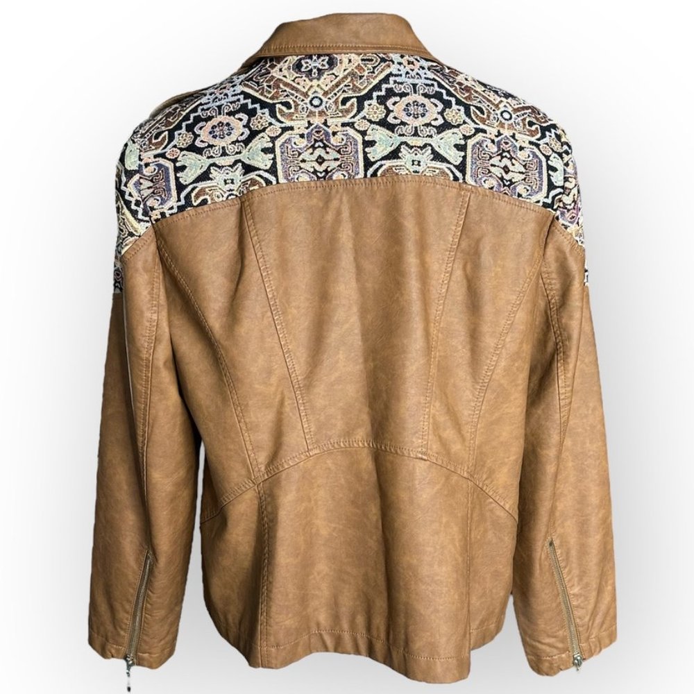 CHICO'S Faux-Leather Jacquard Moto Jacket Size 2/ 12 - Picture 4 of 9